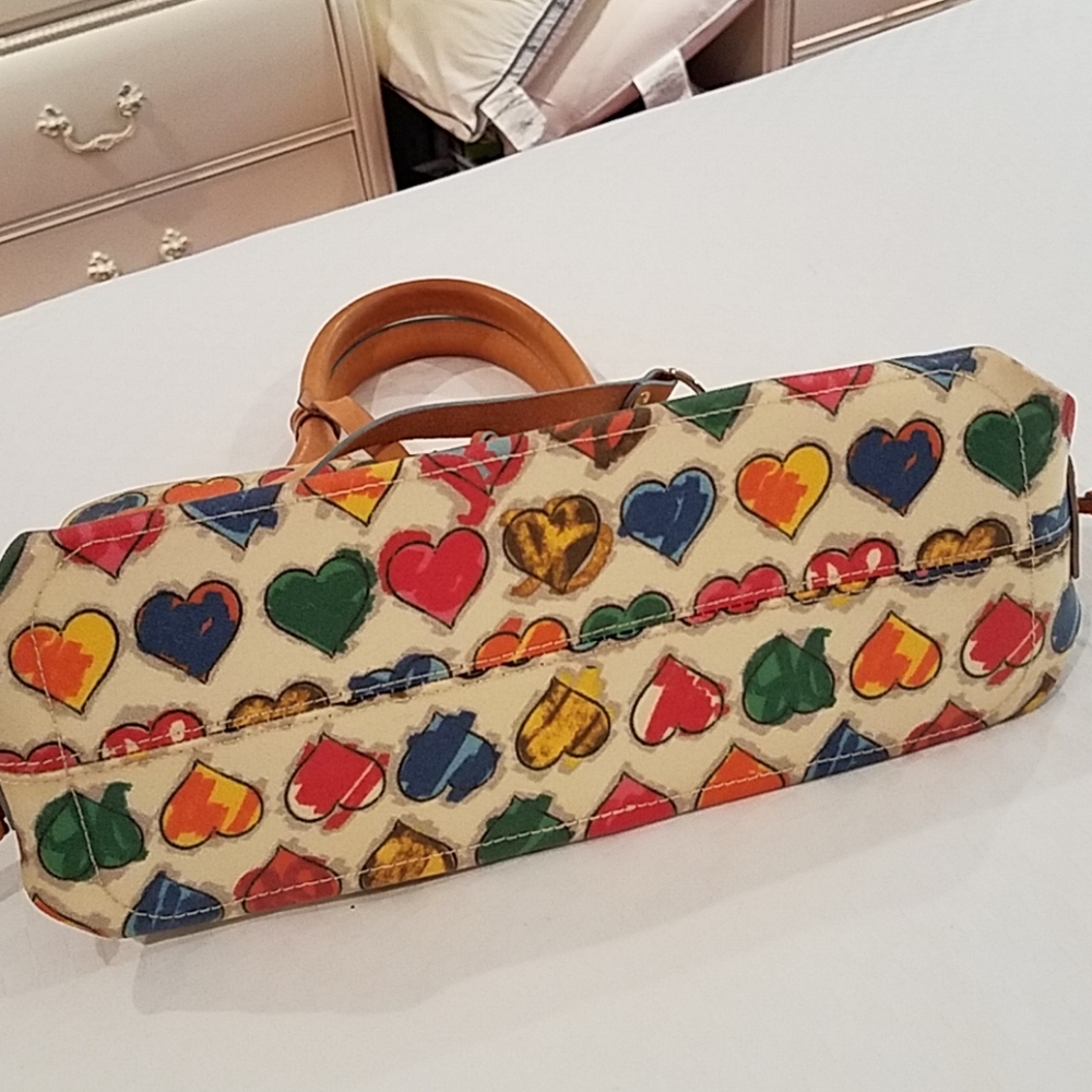 Dooney & Bourke Multicolor Heart Print Satchel with Tan Trim - Picture 5 of 5